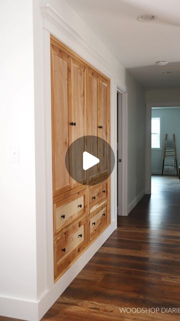 Woodshop Diaries | Shara on Instagram: "Let’s build better looking and better utilized closets 🙌
Our hallway closet was just…on my nerves. The double doors were difficult (and loud!) to open and the basic shelving inside just wasn’t what we needed. 
So, I took everything out and started fresh with custom built ins 😍 I can’t express how much I love having drawers here and the adjustable shelving helps me use this space much more efficiently. 
Now, I know some people will complain that I lost storage volume at the top of the closet for this project. And yes, I did. However, I ended up putting everything back in with room leftover because of how much better this space is utilized now. It’s not about how much space you have, but about how you use the space 😉 
If you want to see the full bui Hallway Closet Built Ins, Woodshop Diaries, Hallway Closet, Closet Built Ins, Custom Built Ins, Yes I Did, The Double, The Closet, Built Ins