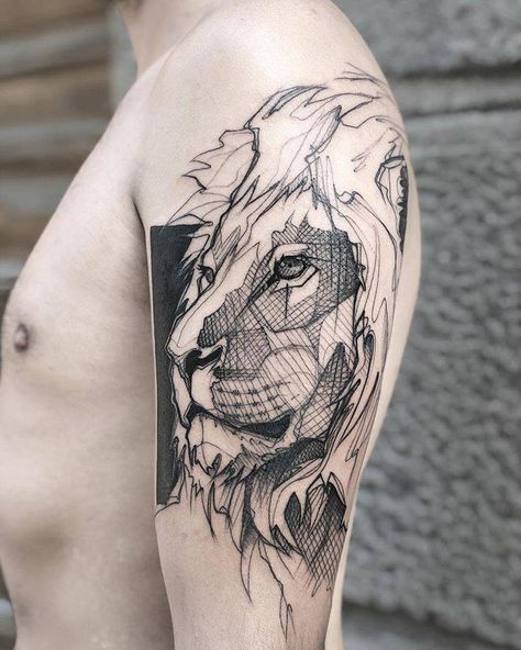 Panther Tattoos, Lion Tattoo Meaning, Black Panther Tattoo, Geometric Lion Tattoo, Lion Art Tattoo, Sketchy Tattoo, Sketch Style Tattoos, Leopard Tattoos, Lion Tattoo Sleeves