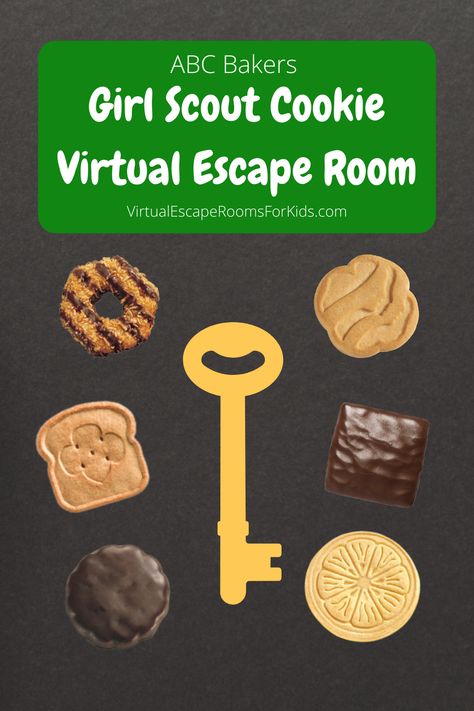 Girl Scout Cookie Crafts For Kids, Girl Scout Cookie Games, Girl Scout Cookie Rally, Escape Rooms For Kids, Junior Girl Scouts Activities, Cadette Girl Scout Badges, Girl Scouts Games, Virtual Escape Room, Rooms For Kids