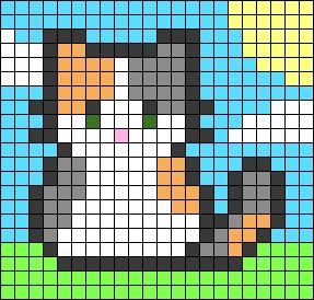 Calico Cat Pixel Art, Calico Cat Perler Beads, Perler Bead Cat Pattern, Cat Fuse Beads, 20x20 Pixel Art, Cute Cat Pixel Art, Pixel Art Difficile, Pixel Art Chat, Small Alpha Patterns