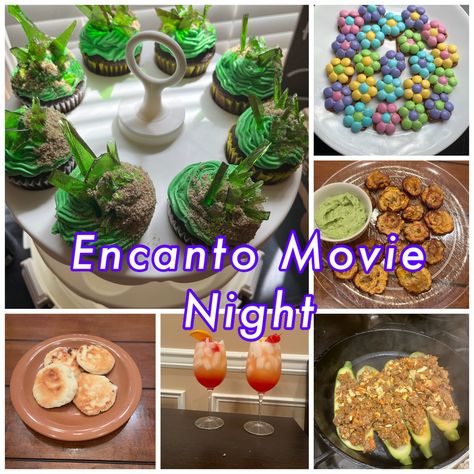 Disney Movie Birthday Party, Onward Movie Night Food, Encanto Movie Night Food, Movie Night Food Dinners, Encanto Movie Night, Encanto Food, Disney Movie Night Snacks, Flower Pretzel Bites, Food Birthday Party