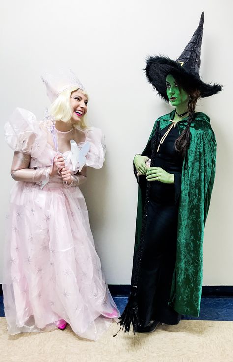 Wicked Elphaba And Glinda Costume, Glinda And Elphaba Costume Halloween, Wicked Halloween Costume, Elphaba And Fiyero Costumes, Fiyero And Elphaba, Elphaba Costume, Glinda Wicked Broadway, Wicked Witch Costume, Glinda Costume