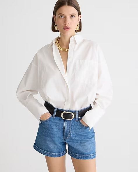 Women's New Arrivals | J.Crew Denim Shorts Outfit, Watch Women's, Jcrew Collection, White Denim Jeans, Casual Summer Shorts, Swimwear Dress, High Rise Denim Shorts, J Crew Shorts, Denim Coat Jacket