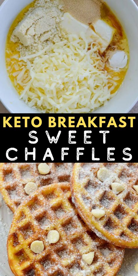 These Sweet Chaffles are perfect for a low-carb breakfast, snack, or dessert! Cheesy waffles are soft, fluffy, and packed with sugar-free white chocolate chips for a treat around 1 net carb each. Blueberry Chaffles Keto, Chaffles With Protein Powder, Chaffle Breakfast Sandwiches, Bariatric Soft Diet Recipes, Keto Waffles With Cream Cheese, Sweet Chaffles Recipe Keto Easy, Low Carb Breakfast Ideas No Eggs, Keto Chaffles Low Carb Breakfast, Cinnamon Chaffle Recipe Keto