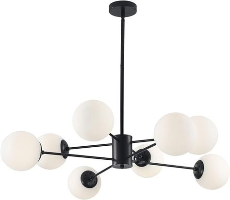 KCO Lighting Black Sputnik Chandelier Ceiling Mount 8-Light Glass Globe Sputnik Chandelier Mid Century Modern Chandelier Light Fixture Kitchen Island Sputnik (Black+White) - Amazon.com Light Fixture Kitchen Island, Light Fixture Kitchen, Light Fixtures Kitchen Island, Modern Gold Chandelier, Chandelier Mid Century, Kitchen Island Lighting Modern, Glass Globe Chandelier, Mid Century Modern Chandelier, Room Hanging Lights