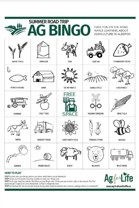 Turn your Alberta road trip into a fun learning experience about agriculture! Our bingo sheet adds a twist to your journey. Spot cows, tractors, and crops as you drive through scenic landscapes and small towns. It's a great way to have fun while discovering Alberta's farming life. Agriculture Crafts, Agriculture Education Activities, Ag Club, Ag Education, Canola Field, Meeting Activities, Farming Life, Raising Farm Animals, Bingo Sheets