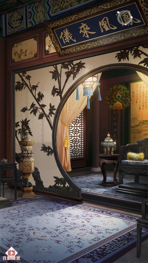 Bedroom Ideas Spring, Traditional Chinese House Interior, Chinese House Interior, Valentines Decorations For Home, Bedroom Baddie, Traditional Chinese House, Moon Door, Chinese Interior Design, Asian Interior Design