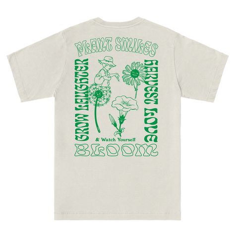 Are You On A Mood For Some Gardening? Plant Smiles, Grow Laughter, Harvest Love & Watch Yourself Bloom. Cute Garden Illustration, Plant Shirt Design, Trendy Tshirts Graphic Tees Design, Streetwear Clothing Design, Garden Tshirt, Plant Tshirt, Ironic Tees, Printed Tshirt Women, Retro Shirt Design