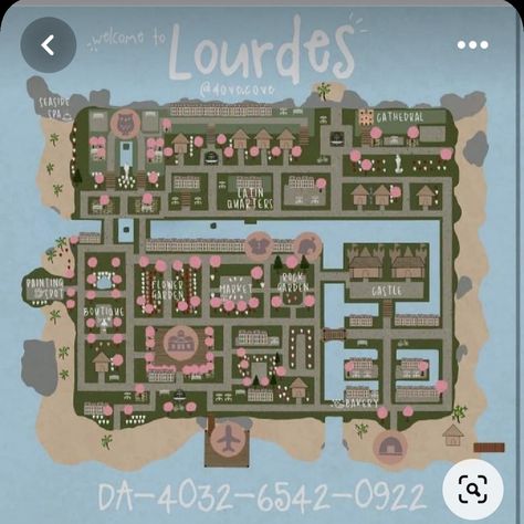 Acnh Citycore Map Layout, Acnh Map Layouts, Animal Crossing Map Layout Ideas, Animal Crossing Dream Codes, Animal Crossing Island Layout, Animal Crossing Dream Address, Acnh Dream Address, Cottage Core Animal Crossing, Acnh Idea