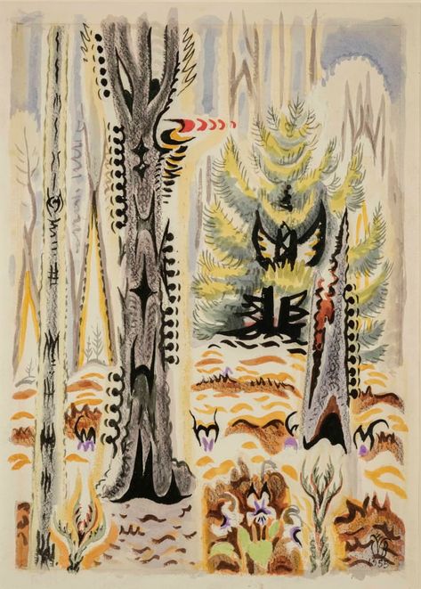 Charles Burchfield | The Red Woodpecker, 1955 Paper Artwork, Paintings I Love, Art Basel, Illustrations And Posters, Art Fair, American Artists, Art Day, Painting & Drawing, Art Inspo