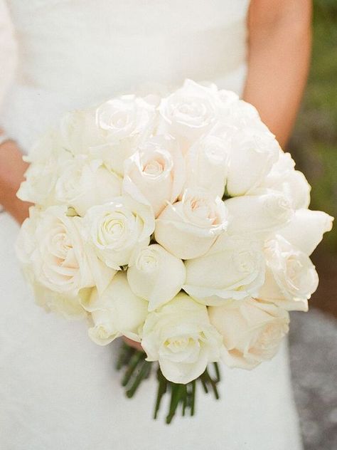 49 Innocently Elegant White Wedding Bouquets to Set Your Big Day Apart, tiny roses bouquet, blush and white wedding flowers, wedding palettes. Classic Wedding Bouquet, White Rose Wedding Bouquet, Wedding Flower Guide, Bouquet Images, White Roses Wedding, All White Wedding, Rose Wedding Bouquet, White Bridal Bouquet, White Wedding Bouquets