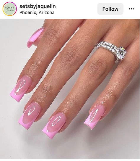 Pink Small French Tip Nails, Bubble Gum French Nails, Pink French Tip Nails With Pink Base, Full Set Nails Acrylic Short French Tips, Small Pink French Tip Nails, Small Frenchies Nails, Clear Pink French Tip Nails, French Tips With Pink Base, Pink Nail Sets Medium