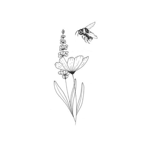 Marigold And Bee Tattoo, Honeybee And Flower Tattoo, Bee And Lily Tattoo, Flowers With Bees Tattoo, Bee And Wildflower Tattoo, Bee Landing On Flower Tattoo, Bubble Bee Tattoos, Daisy And Bee Tattoo, Bee On Flower Tattoo