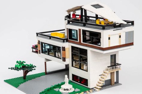 Modern Lego House Ideas, Lego Modern House, Lego House Instructions, Lego Birdhouse, Lego Architecture Building, Lego Mansion, Adult Lego, Lego Hobby, Lego Room Decor