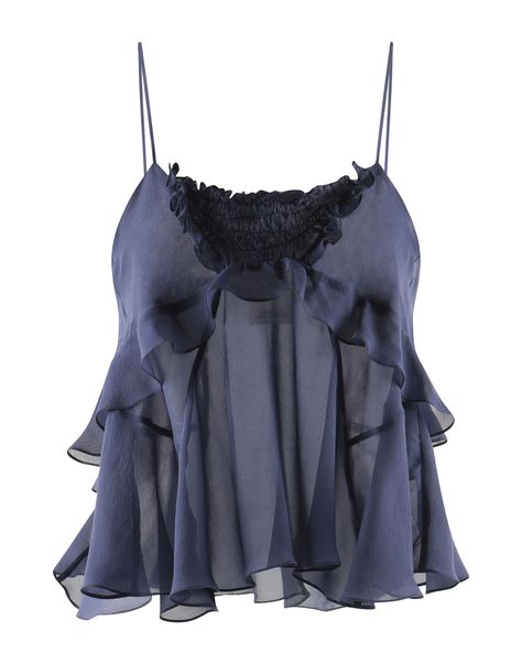 chiffon, ruffles, solid color, wide neckline, sleeveless, no pockets , Color: Navy blue , Size: 4 Isabel Marant Style, Ladies Blouse Designs, Pretty Fabric, Mode Inspo, Silk Top, Isabel Marant, Chiffon Tops, Pretty Outfits, Aesthetic Clothes