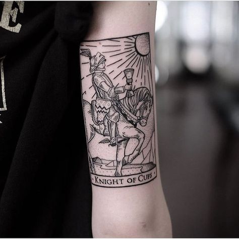 Knight of cups tattoo Cup Tattoo, Tarot Card Tattoo, Tarot Tattoo, Occult Tattoo, Card Tattoo, Dark Tattoo, Piercing Tattoo, A Tattoo, Inspirational Tattoos