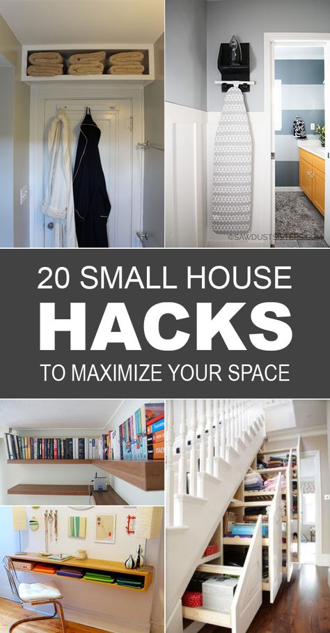 20 Small House Hacks To Maximize Your Space Small House Hacks, Small House Storage, Hide Tv, Muebles Shabby Chic, Ikea Desk Hack, Small House Living, House Hacks, Ironing Boards, Porch Swings