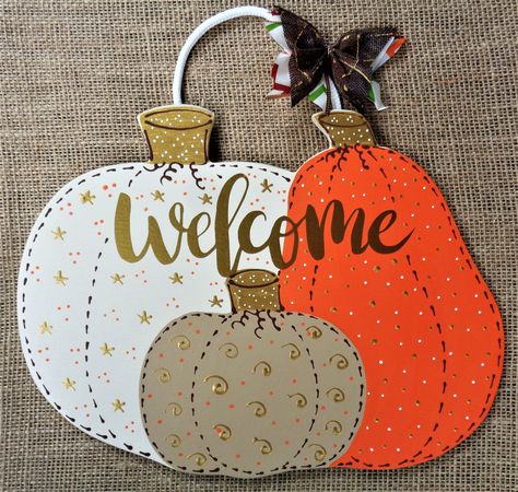 WELCOME Pumpkins THANKSGIVING Fall SIGN Wall Art Hanger Door Plaque Autumn Halloween Decor Country Wood Crafts Hand Painted Wooden Country Wood Crafts, Art Hanger, Hand Painted Pumpkin, Thanksgiving Signs, Door Plaque, Fall Door Hangers, Pumpkin Thanksgiving, Fall Sign, Wood Pumpkins