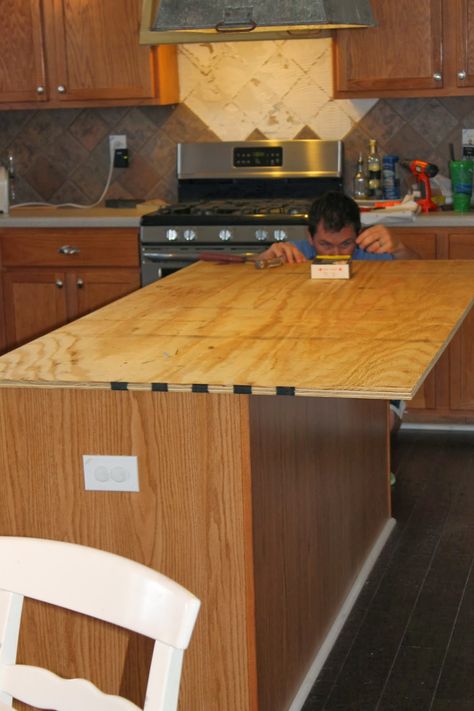 install new plywood base for faux reclaimed wood countertops, The Ragged Wren on Remodelaholic Reclaimed Wood Counter, Diy Wood Countertops, Kitchen Island Tops, Replacing Kitchen Countertops, Kitchen Counter Top, Island Countertops, Diy Countertops, Diy Kitchen Island, Mobil Home