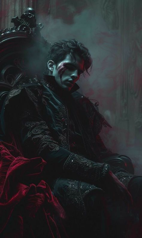 Book Fanart Spicy, Evil King Character Design, Dark Fantasy Aesthetic Male, Dark Fae Male, Vampire Aesthetic Art, Dark Fae Aesthetic Male, Evil King Aesthetic, Evil Fae, Singer Portrait