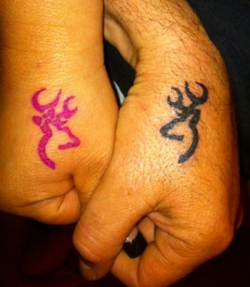 Matching Hunting Tattoos, Couples Hand Tattoos, Married Rings, Country Girl Tattoos, Camo Decor, Couple Tattoos Love, Couple Tattoos Unique Meaningful, Couples Tattoo, Browning Tattoo