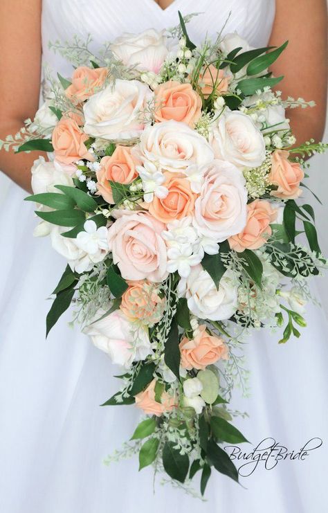 The Power of The Wedding Flower - The Tradition of Wedding Bouquets Rustic Theme Wedding, Small Bridesmaid Bouquets, Bridal Wedding Flowers, Peach Wedding Flowers, Cascading Wedding Bouquets, Wedding Brides, Brides Bouquet, Cascade Bouquet, Coral Wedding