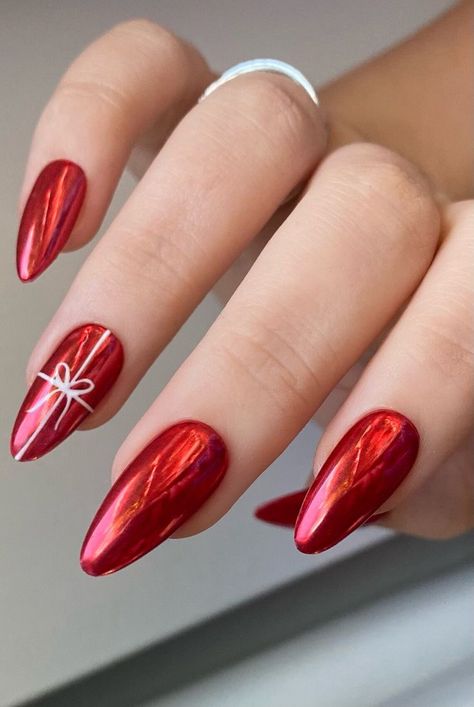 Red Chrome Nails, Nail Art Noel, Candy Cane Nails, December Nails, Red Christmas Nails, Christmas Gel Nails, Christmas Nails Acrylic, Red Nail, Nail Swag