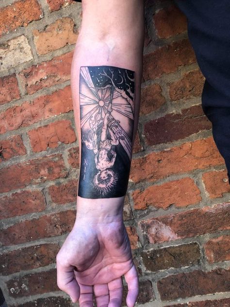 Hanged Man Tattoo, Hanged Man Tarot, Tarot Card Tattoo, Hanged Man, Man Tattoo, Card Tattoo, Tarot Card, Triangle Tattoo, Tattoos For Guys