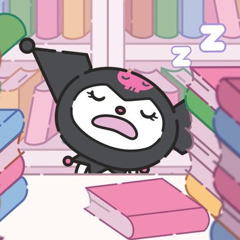 Kuromi Studying, Kuromi Sleeping, Kuromi Icon, Kuromi Aesthetic, Hello Kitty Birthday Theme, Sanrio Aesthetic, Hello Kitty Wallpaper Hd, Sleep Book, Kuromi Sanrio