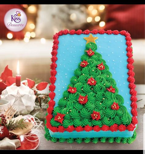 Christmas Cake Rectangle, Square Christmas Cake Decorating Ideas, Rectangle Christmas Cake, Square Christmas Cake Designs, Christmas Sheet Cake Designs, Christmas Cupcake Cake, Xmas Cakes, Sheet Cake Designs, Christmas Baking Ideas