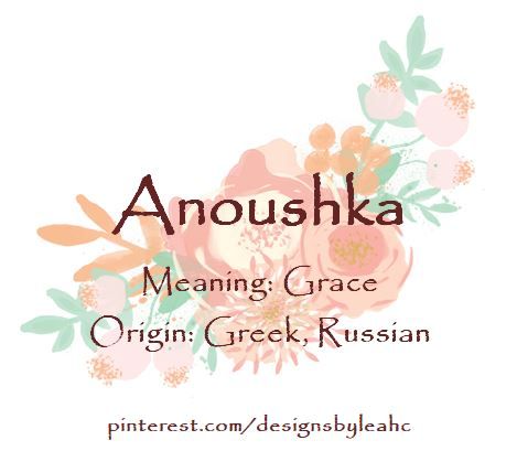 Baby Girl Name: Anoushka. Meaning: Grace. Origin: Greek, Russian. Russian variation of Anna. Nicknames: Ann, Anna. #babynames #babygirlnames #babyname #babygirlname #biblicalbabynames #anoushka #anna #ann #anne Russian Nicknames, Russian Names Female, Celebrity Baby Boy Names, Short Baby Boy Names, Muslim Baby Girl Names, Trendy Baby Boy Names, Names With Nicknames, Baby Boy Cowboy, Babies Names