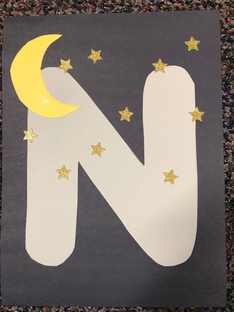 N is for Night N Is For Night Craft, Letter N Craft, N Is For Night, Preschool Boards, N Craft, Letter Craft, Toddler Art Projects, Craft Board, Alphabet Crafts