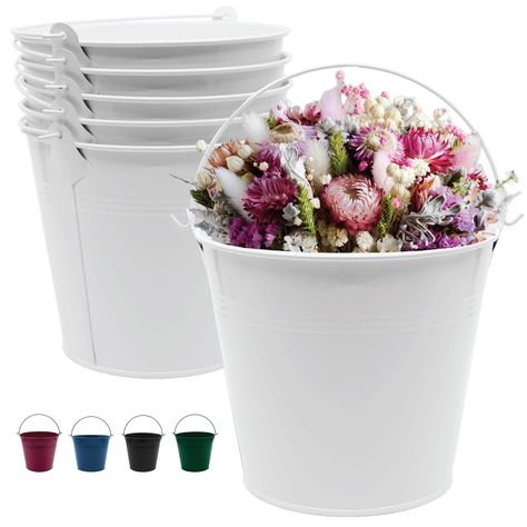 PRICES MAY VARY. 【✅WHAT YOU BUY】6 pieces of white metal buckets. 【✅DIMENSIONS & MATERIAL】6” Top Diameters x 5.1” Height. Each set includes 6 high quality metal buckets with handle. They are of good size, durable, sturdy, eco-friendly and easy to clean which could last for a long time. 【✅HIGH QUALITY】Our metal pails are upgraded with a smooth curling design. The handles are light and firm, which are safe for kids to carry. They are colorful, decorative and user-friendly. 【✅STURDY】These tin bucket Farmers Market Stand, Metal Buckets, Tin Buckets, Tin Bucket, Market Stands, Plastic Buckets, Metal Bucket, Wedding Crafts, Household Supplies