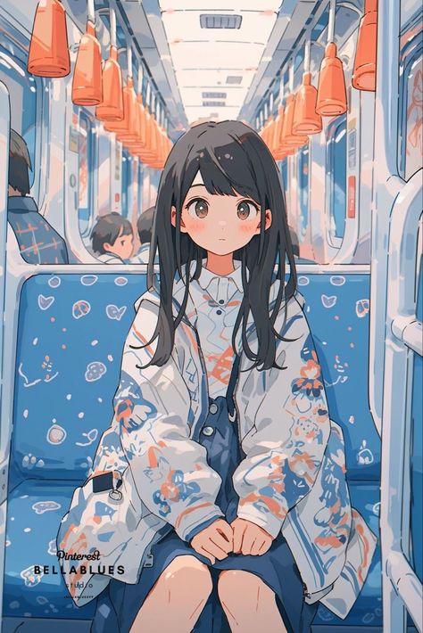 Cute Anime Characters Chibi, Pretty Anime Characters, Cute Anime Character Pfp, Anime Explorer, Comfort Illustration, Sleeping Anime, Anime Train, Cozy Anime, Train Drawing