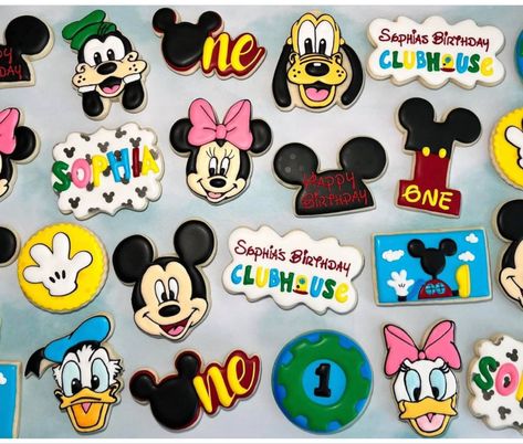 Mickey Friends Birthday Party, Mickey Mouse Clubhouse Cookies, Mickey Mouse Club House, Friends Birthday Party, Mickey Clubhouse, Mickey Theme, Mickey Mouse 1st Birthday, Happy First Birthday, Mickey Mouse Club