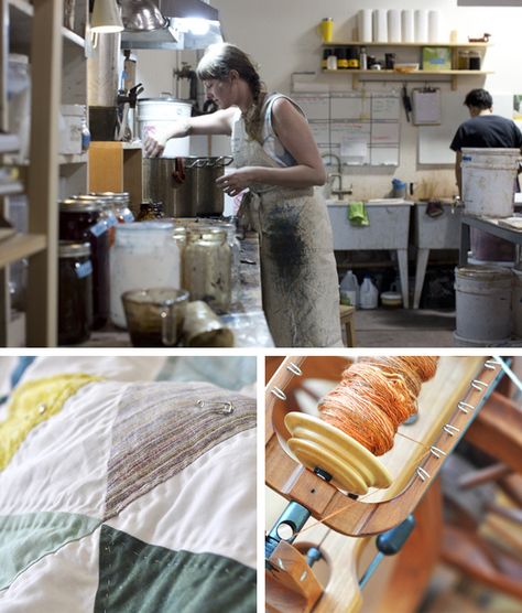 Our Tools, Ourselves: Kristine Vejar of @A Verb for Keeping Warm // Fringe Association Dye Studio, Art Shed, Natural Dye Fabric, Indie Dyed Yarn, Fabric Dyeing, Fabric Stores, Natural Dyeing, Dream Studio, Textile Fiber Art