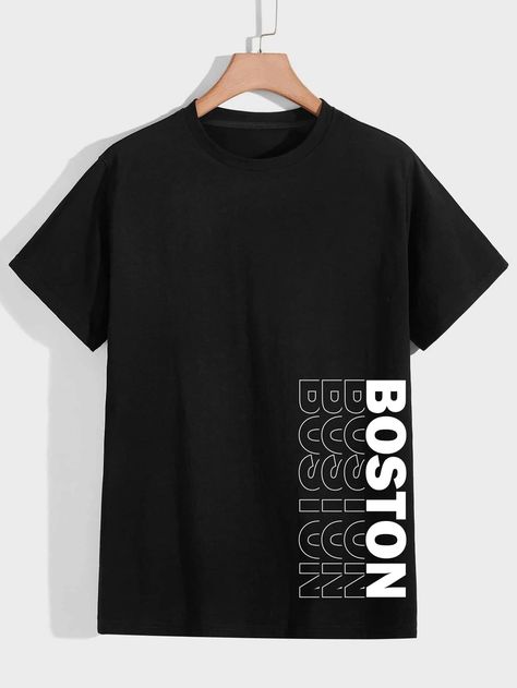 Black Casual  Short Sleeve Polyester Letter  Embellished Slight Stretch  Men Tops Men's Tshirt Design, Streetwear Tshirt Design, T-shirt Print Design, Cool Shirt Designs, Minimalist Shirts, Shirt Logo Design, Tshirt Printing Design, Trendy Shirt Designs, T Shirt Painting