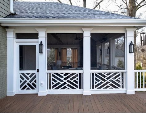 The Porch Store on Instagram: "Check out our line up of Chippendale dancers.. I mean---Chippendale railings and screen doors!" Chippendale Railing, Double Screen Doors, Deck Screen, Porch Railing Designs, Stair Paneling, Exposed Ceilings, Screened Porch Designs, Stained Doors, Interior Shutters