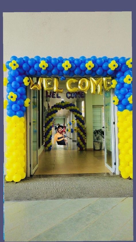 Gate Decoration With Balloons, Welcome Balloon Decoration, Annual Day Decoration For School, College Farewell, Welcome Home Decorations, Balloon Arch Decorations, Football Numbers, Birthday Theme Decoration, Simple Stage Decorations