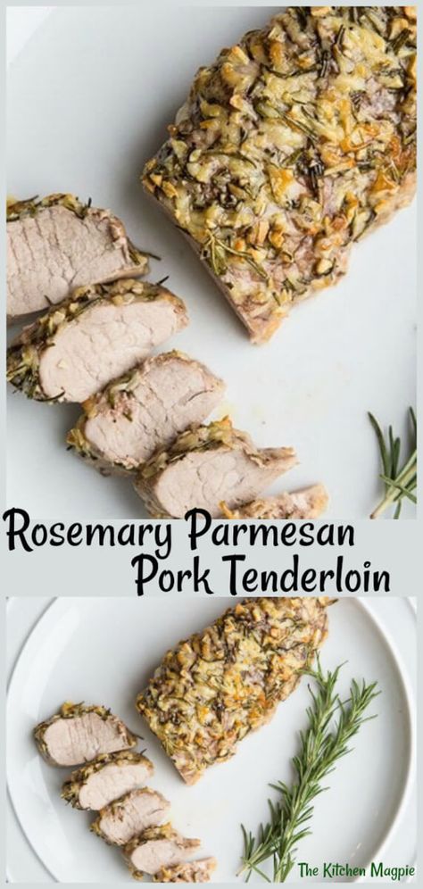 Rosemary Garlic Parmesan Pork Tenderloin Pork Tenderloin Rosemary, Rosemary Pork Tenderloin, Rosemary Mushrooms, Apartment Meals, Pork Tenderloin Recipe, Salmon Patties Recipe, Cooking Jasmine Rice, Tenderloin Recipe, Pork Loin Recipes