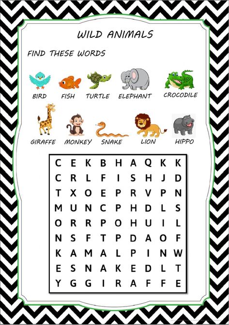 Kindergarten Word Search, Free Printable Word Searches, Materi Bahasa Inggris, Kids Worksheet, Animal Activities For Kids, English Quiz, English Activities For Kids, Animal Worksheets, English Exercises