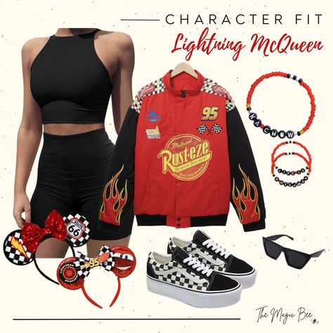 Lighting Mcqueen Disneybound, Cars Disneyland Outfit, Disney Cars Inspired Outfits, Disney Outfits Characters, Pixar Bound Outfits, Pixar Disney Outfits, Lightning Mcqueen Disneybound, Disney Character Themed Outfits, Pixar Outfits Disney