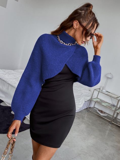 Blue Top Outfit, Wrap Dress Outfit, Knit Cardigan Outfit, Wrap Sweater Dress, Autumn Knitwear, Cute Short Dresses, Everyday Fashion Outfits, Dress Hairstyles, Women Sweaters