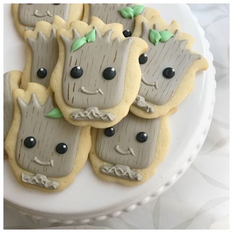 Teenage Groot sugar cookies! | Cut out ... Groot Cookies, Teenage Groot, Christmas Shortbread, Disney Cookies, Iced Sugar Cookies, Sugar Cookie Designs, Cookies For Kids, Fancy Cookies, Creative Cookies