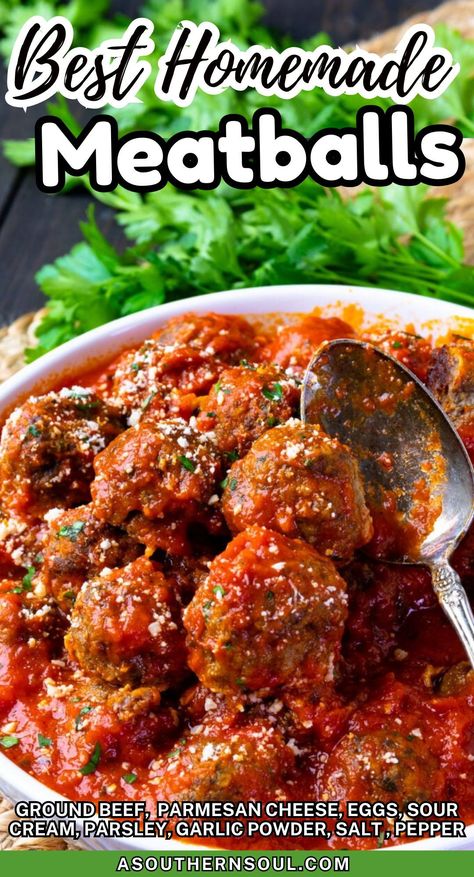 This recipe for the BEST Homemade Meatballs is a classic that’s super easy to make! These meatballs are tender, juicy, and are perfect served over pasta, as an appetizer, and in subs. They’re baked and ready to serve with a simple, flavorful marinara sauce in just 30 minutes.