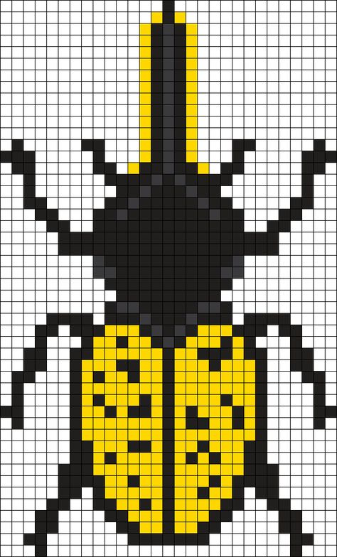 Kandi Patterns for Kandi Cuffs - Animals Pony Bead Patterns Perler Bead Bug Pattern, Beetle Perler Beads, Bug Pixel Art Grid, Insect Perler Bead Patterns, Perler Bead Bugs, Bug Perler Bead Patterns, Bug Pixel Art, Lego Printmaking, Hercules Beetle