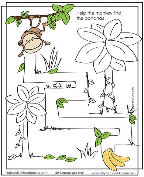 Maze Preschool, Easy Maze, Projects For Preschoolers, Maze Activity, Free Educational Printables, Monkey Crafts, Farm Preschool, Mazes For Kids, Worksheets For Kindergarten