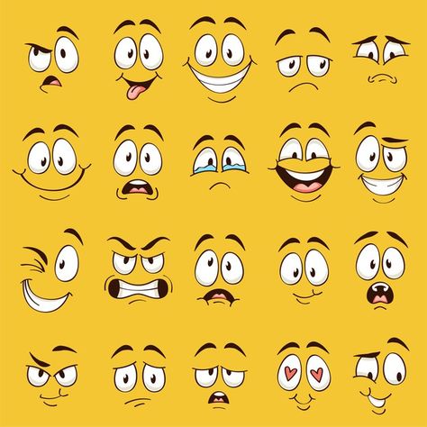 Determined Cartoon Face, Caricature Face Expressions, Laughing Cartoon Face, The Rock Funny Face, Funny Cartoon Expressions, Cartoon Facial Features, Cartoon Face Expressions Character Design, Happy Cartoon Face, Silly Face Expression