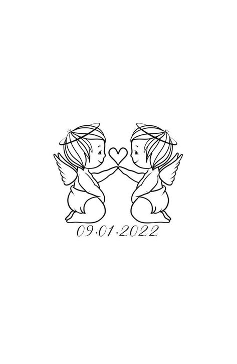 Twins Tattoo Ideas For Mom, Baby Angel Tattoo, Twin Tattoos, Half Sleeve Tattoos Drawings, Ankle Bracelet Tattoo, Flying Tattoo, Mommy Tattoos, Tattoo Bracelet, Craft Home