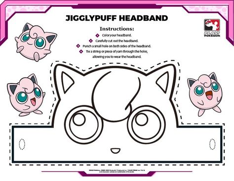 Sport your Jigglypuff pride by coloring and wearing your own Jigglypuff headband! Pokemon Kids Craft, Make Your Own Pokemon, Pokemon Party Supplies, Pokemon Masks, Pokemon Printables, Pokemon Themed Party, Pikachu Coloring Page, Pokemon Hat, Pokemon Project